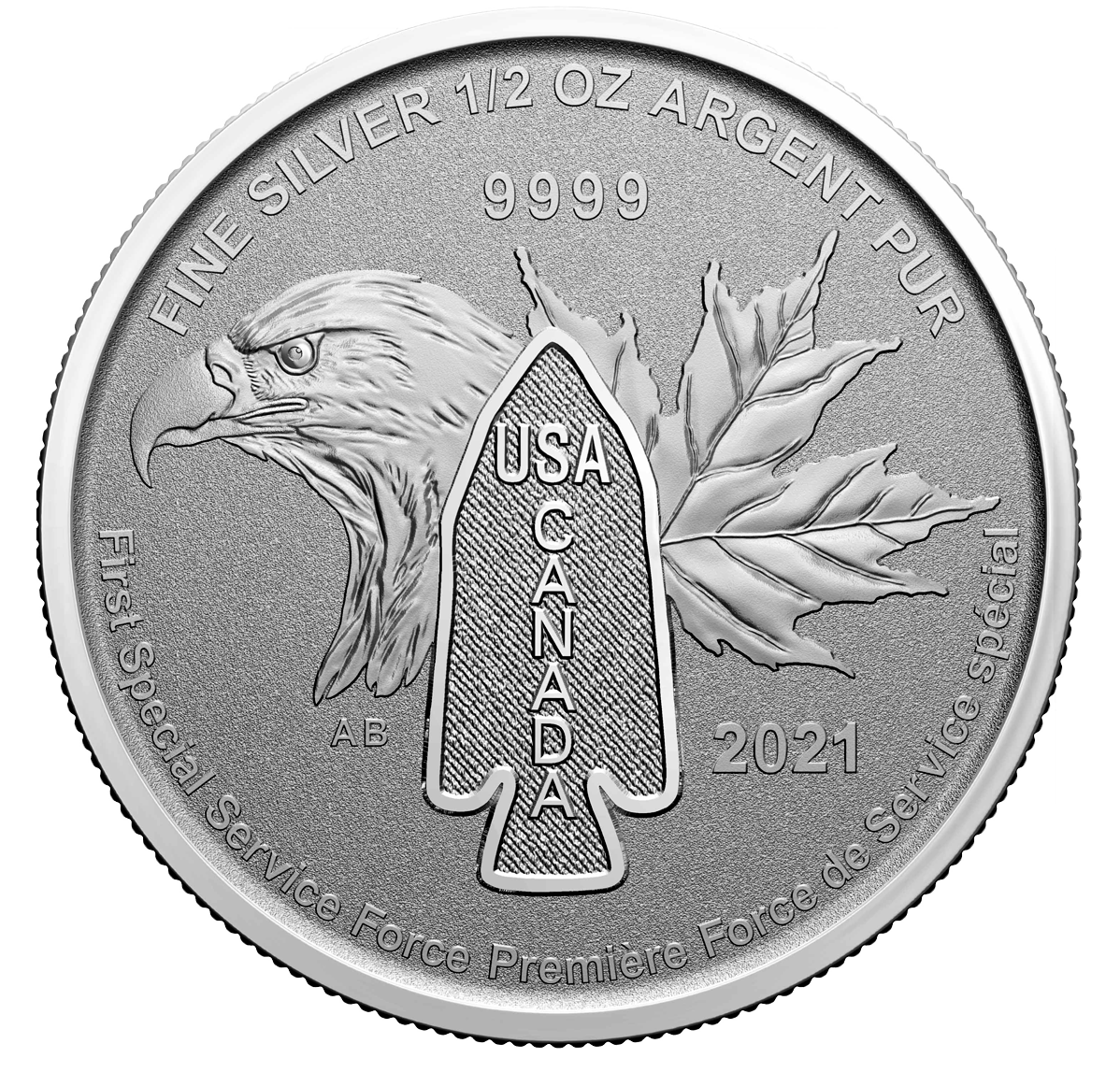 Pièce de 2 $ de 1/2 oz en argent pur à 99,99 % 2021 - première force de service spécial (pièce d'investissement)